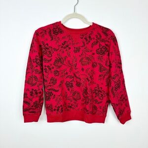 Karen Scott Floral Red Pullover Crewneck Sweatshirt size SP